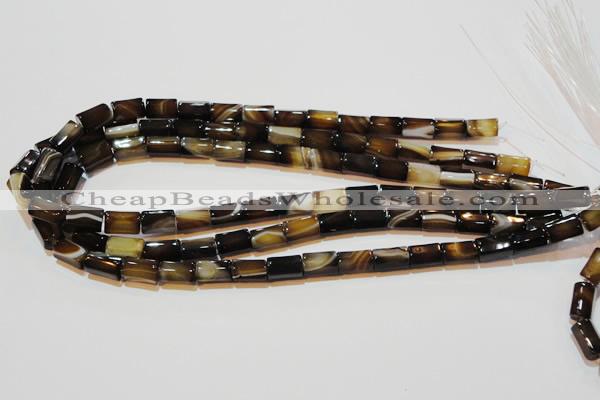 CAG3509 15.5 inches 7*12mm faceted column brown line agate beads