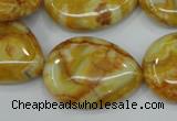 CAG3630 15.5 inches 22*30mm flat teardrop yellow crazy lace agate beads