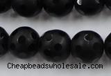 CAG3674 15.5 inches 14mm carved round matte black agate beads