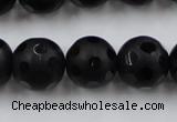 CAG3675 15.5 inches 16mm carved round matte black agate beads