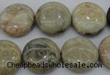 CAG3907 15.5 inches 18mm flat round chrysanthemum agate beads