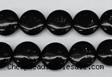 CAG4012 15.5 inches 14mm flat round black agate beads