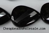 CAG4035 15.5 inches 22*30mm faceted & twisted teardrop black agate beads