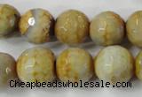 CAG4558 15.5 inches 14mm faceted round fire crackle agate beads