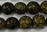 CAG4572 15.5 inches 16mm faceted round fire crackle agate beads