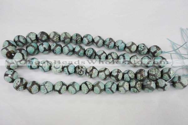 CAG4734 15 inches 14mm faceted round tibetan agate beads wholesale