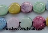 CAG4908 15.5 inches 14mm flat round dyed white agate beads