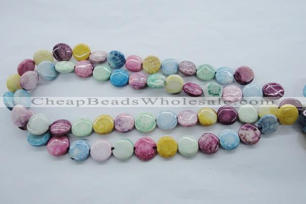 CAG4908 15.5 inches 14mm flat round dyed white agate beads