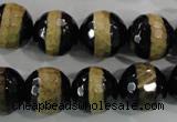 CAG5157 15 inches 12mm faceted round tibetan agate beads wholesale