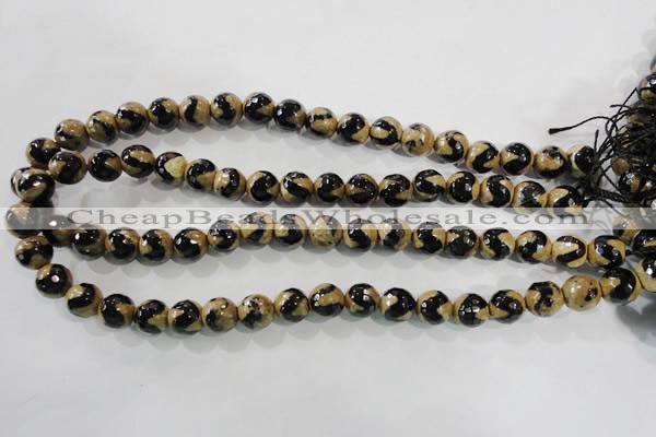 CAG5160 15 inches 10mm faceted round tibetan agate beads wholesale