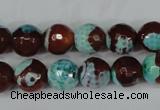 CAG5215 15 inches 10mm faceted round fire crackle agate beads