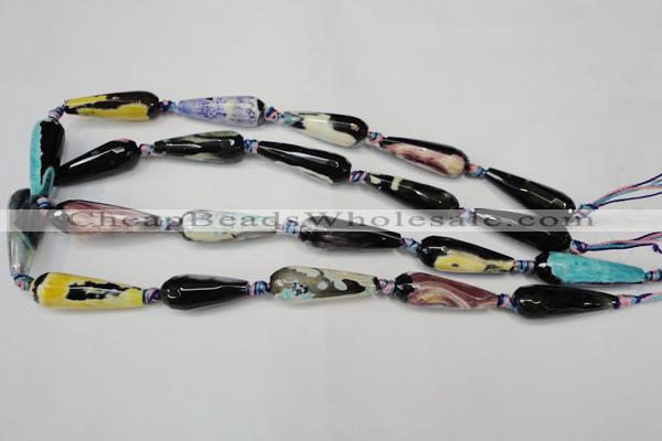 CAG5759 15 inches 10*30mm faceted teardrop fire crackle agate beads