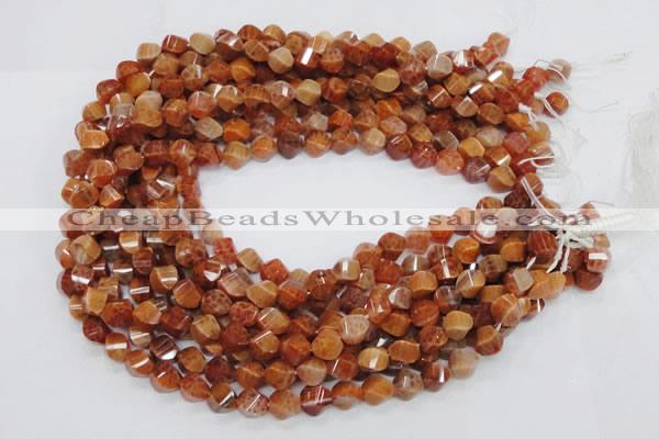 CAG580 15.5 inches 8*10mm faceted & twisted rice natural fire agate beads