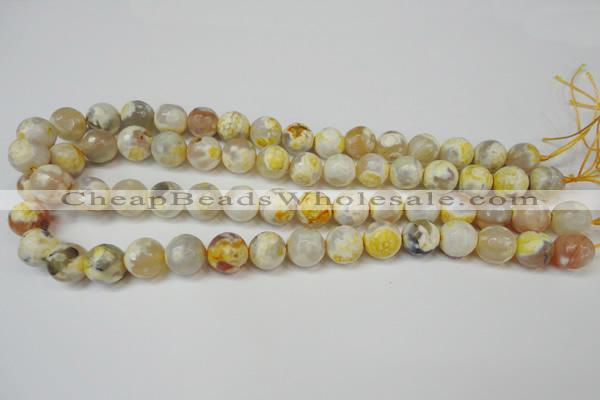 CAG5820 15 inches 12mm faceted round fire crackle agate beads