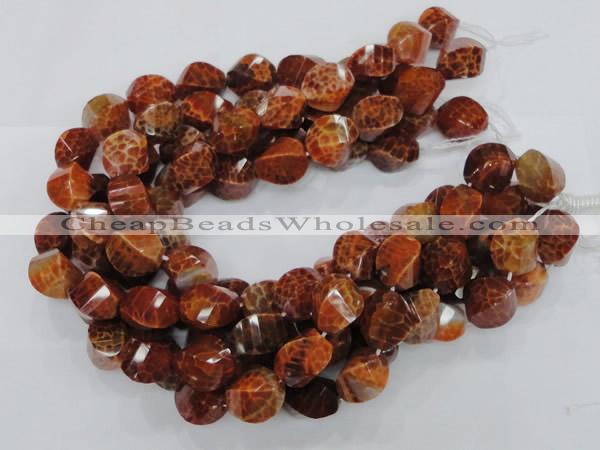 CAG583 15.5 inches 10*20mm faceted & twisted rice natural fire agate beads