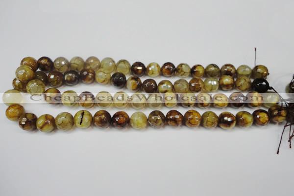 CAG5831 15 inches 12mm faceted round fire crackle agate beads