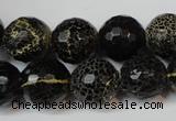 CAG5848 15 inches 14mm faceted round fire crackle agate beads