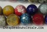 CAG5851 15 inches 14mm faceted round fire crackle agate beads