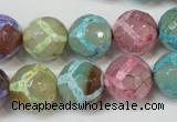 CAG5894 15 inches 14mm faceted round tibetan agate beads wholesale