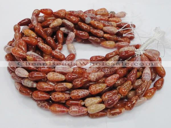 CAG593 15.5 inches 8*16mm teardrop natural fire agate beads