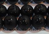 CAG6003 15.5 inches 10mm carved round matte black agate beads