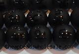 CAG6004 15.5 inches 12mm carved round matte black agate beads