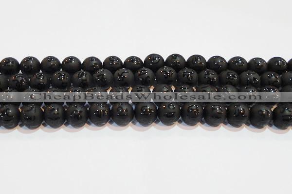 CAG6004 15.5 inches 12mm carved round matte black agate beads