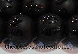 CAG6006 15.5 inches 16mm carved round matte black agate beads