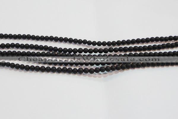 CAG6010 15.5 inches 4mm round matte black agate beads