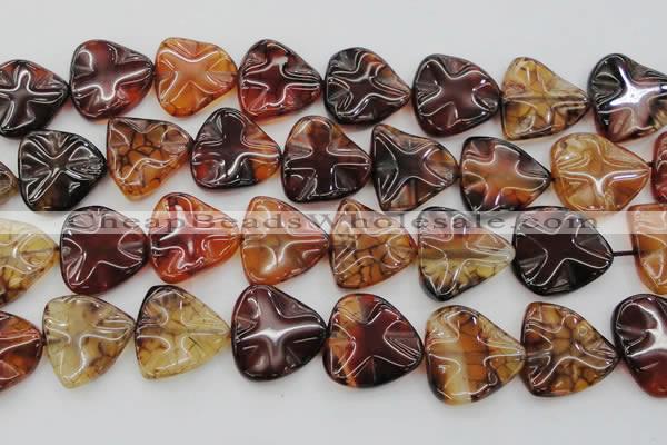 CAG6076 15.5 inches 30mm wavy triangle dragon veins agate beads