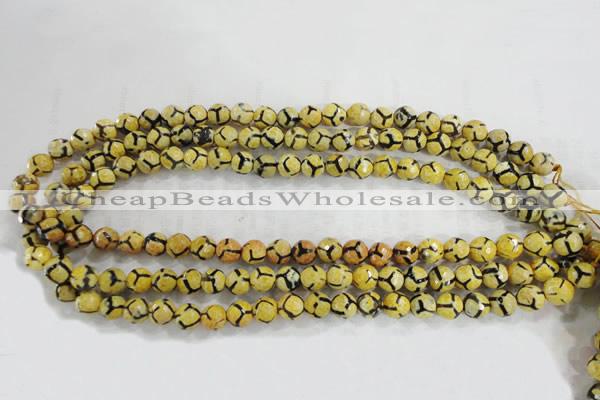 CAG6165 15 inches 8mm faceted round tibetan agate gemstone beads