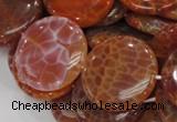 CAG633 15.5 inches 30mm coin natural fire agate beads wholesale