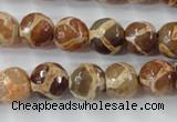 CAG6378 15 inches 8mm faceted round tibetan agate gemstone beads