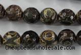 CAG6400 15 inches 14mm faceted round tibetan agate gemstone beads