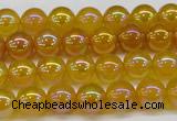 CAG7120 15.5 inches 4mm round AB-color yellow agate gemstone beads