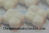 CAG7225 15.5 inches 25*25mm carved flower white agate gemstone beads