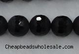 CAG7454 15.5 inches 12mm faceted round matte black agate beads