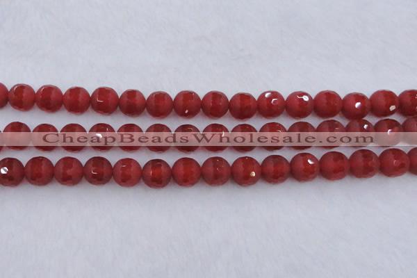 CAG7459 15.5 inches 12mm faceted round matte red agate beads