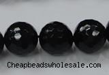 CAG7852 15.5 inches 16mm faceted round black agate beads wholesale