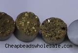 CAG7931 7.5 inches 12mm flat round plated white druzy agate beads