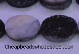 CAG8197 7.5 inches 18*25mm oval black plated druzy agate beads