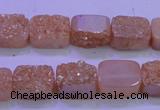 CAG8211 Top drilled 10*14mm rectangle champagne plated druzy agate beads