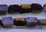 CAG8215 Top drilled 10*14mm rectangle purple plated druzy agate beads