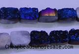 CAG8216 Top drilled 10*14mm rectangle blue plated druzy agate beads