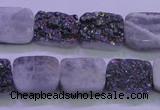 CAG8224 Top drilled 12*16mm rectangle rainbow plated druzy agate beads