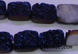 CAG8236 Top drilled 13*18mm rectangle blue plated druzy agate beads