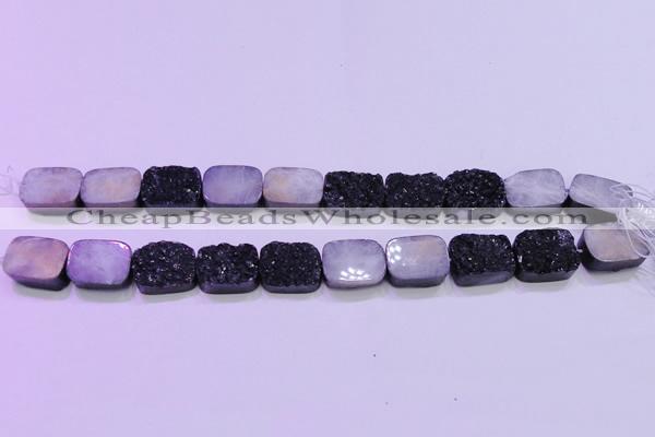 CAG8247 Top drilled 15*20mm rectangle black plated druzy agate beads