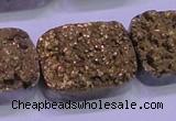 CAG8263 Top drilled 20*30mm rectangle glod plated druzy agate beads