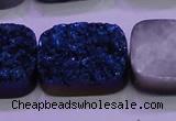 CAG8266 Top drilled 20*30mm rectangle blue plated druzy agate beads