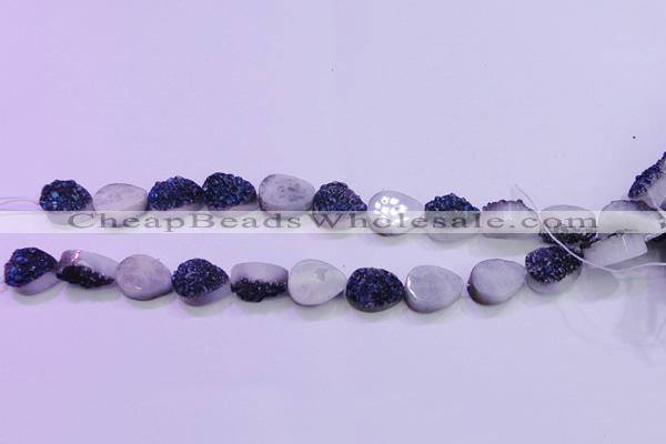 CAG8276 7.5 inches 10*14mm teardrop blue plated druzy agate beads